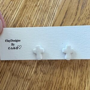 White Cross Earrings